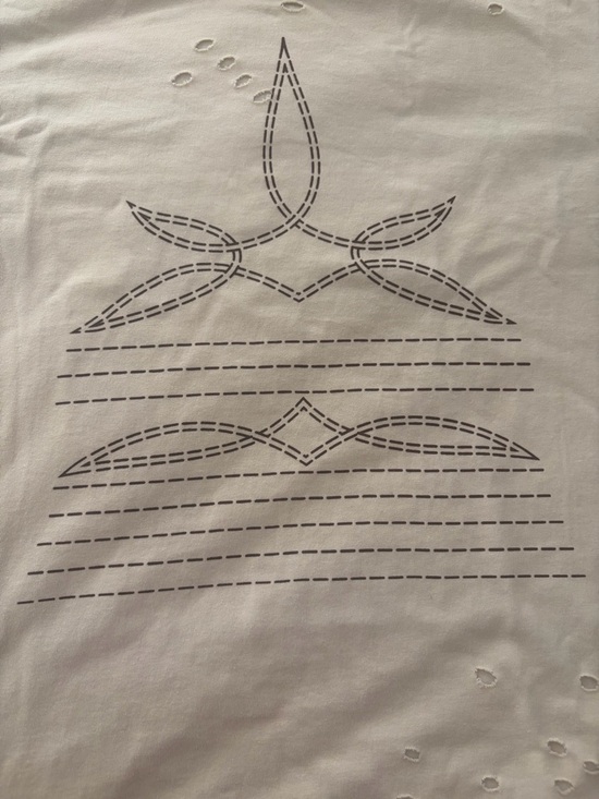The Post Tops - White Short Sleeve Tee with Navy Stitch-Style Graphic